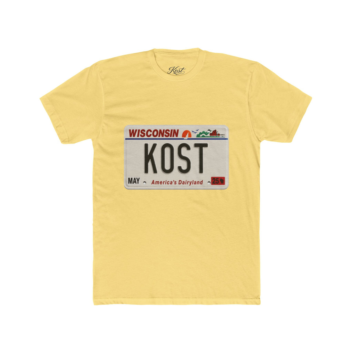 Wisconsin License Plate 'KOST' T‑Shirt — Retro America’s Dairyland Tee