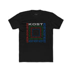 Kost Repeating Text Graphic Tee — Minimal Pastel Square Design