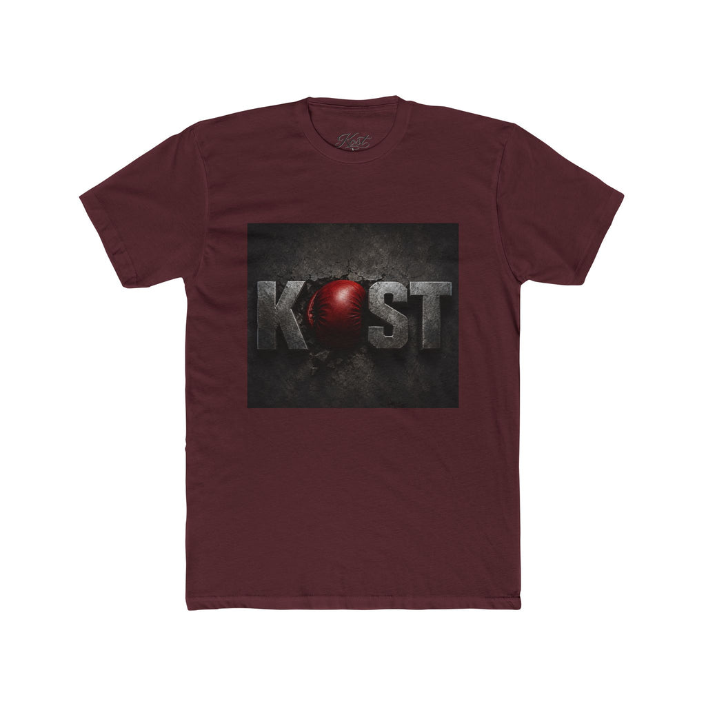KOST Logo T-Shirt — Distressed Metallic Text with Red Orb Graphic