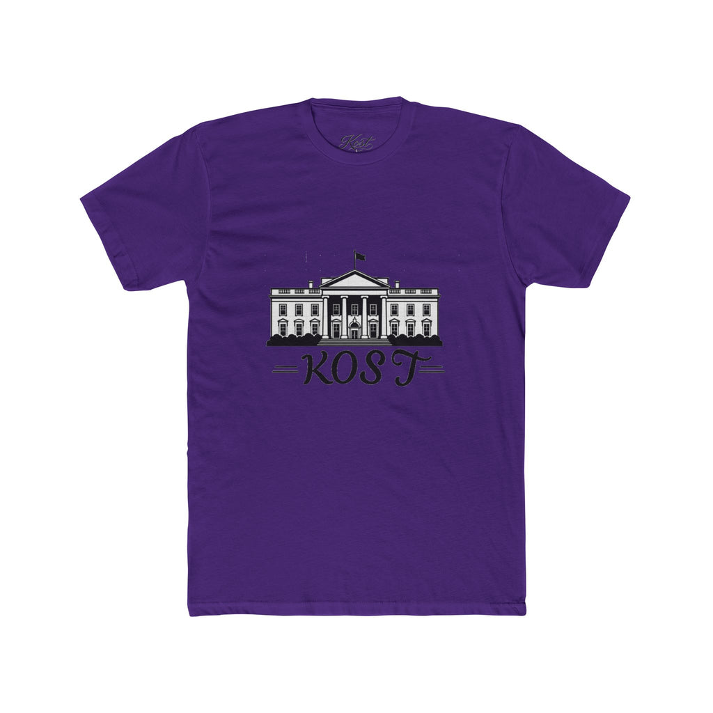 White Tee with White House Illustration and "KOST" Script – Patriotic Graphic T-Shirt