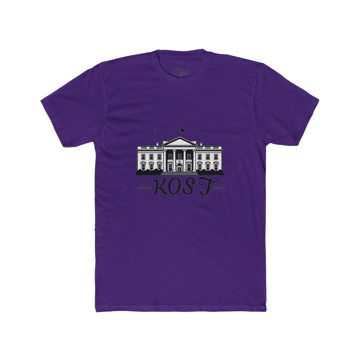 White Tee with White House Illustration and "KOST" Script – Patriotic Graphic T-Shirt