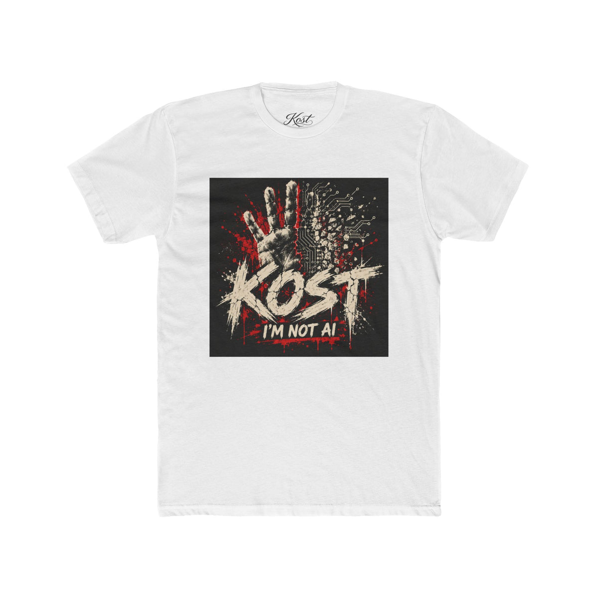 T-Shirt — KOST "I'm Not Al" Graphic Tee (Handprint Horror Design)