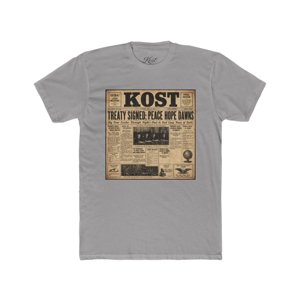 Vintage Newspaper 'Kost' Graphic Tee – Retro Headline Shirt