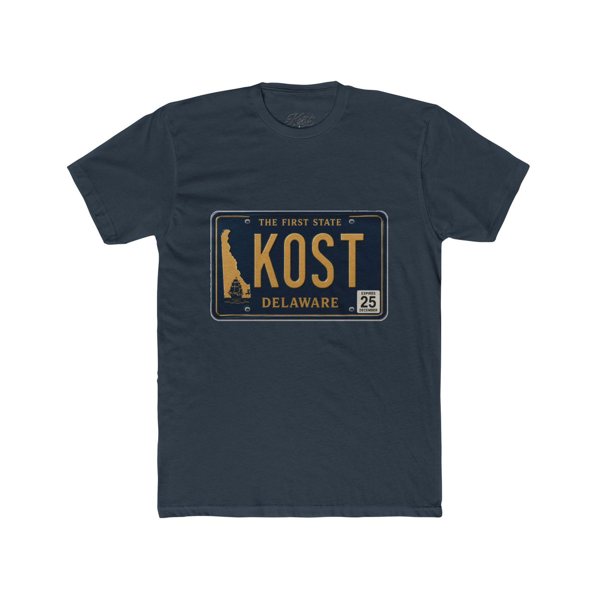 Delaware License Plate Tee — KOST Vintage State Plate T‑Shirt