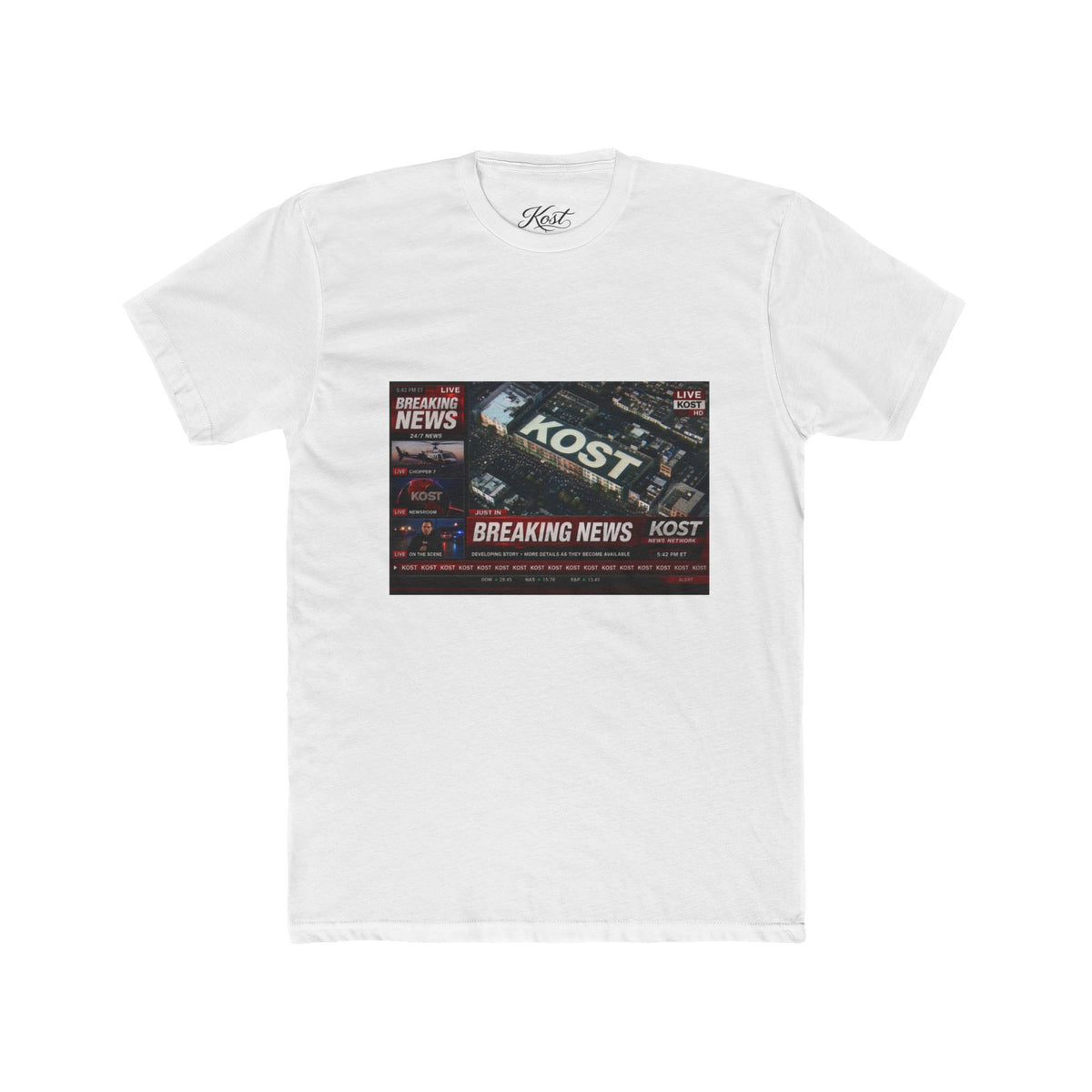 Breaking News Graphic Tee — KOST Vintage TV News Design