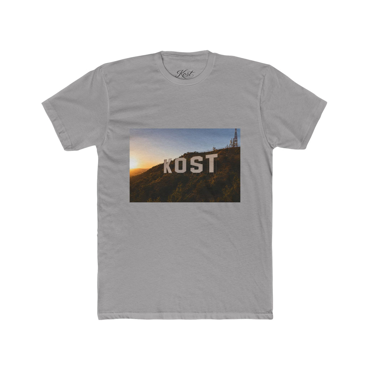 KOST Sunset Hollywood Sign Photo Tee — Vintage LA Skyline Graphic T-Shirt