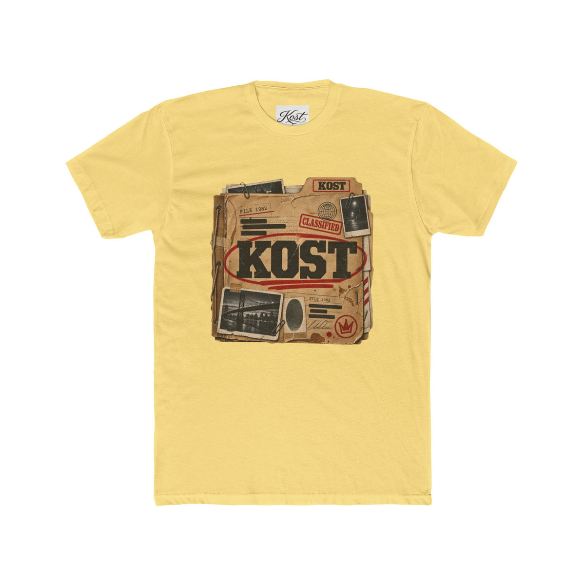 Vintage Radio Collage Tee — "KOST" Retro Music Graphic Shirt