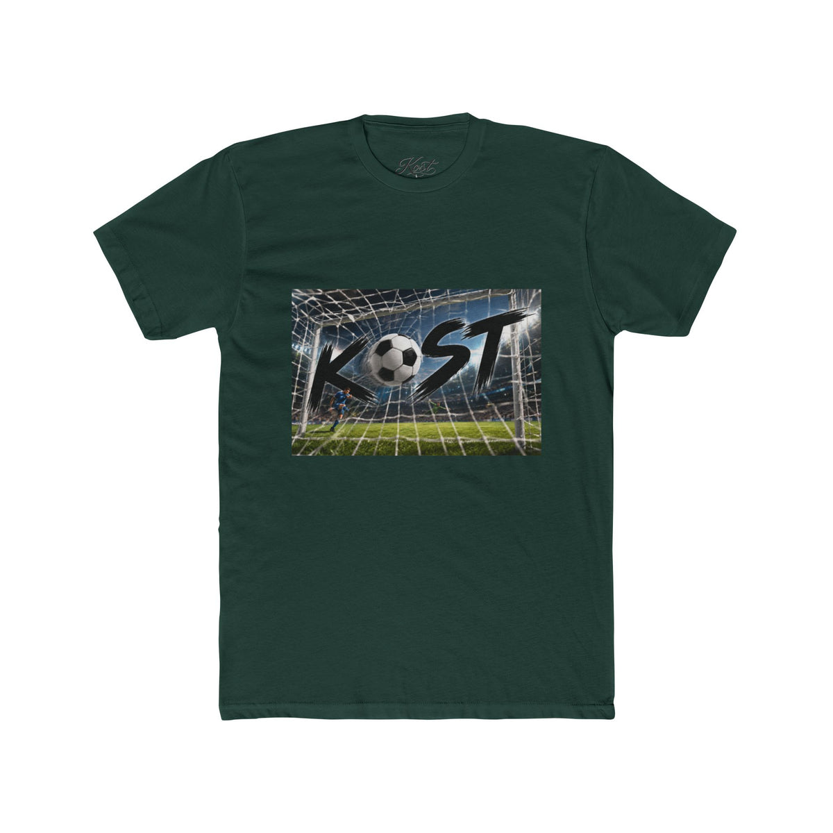 Soccer Goal Graphic Tee — “KOST” Ball in Net Cotton T‑Shirt