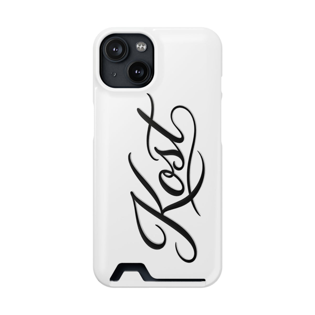 Phone Case with Card Holder – Elegant Black Calligraphy Design