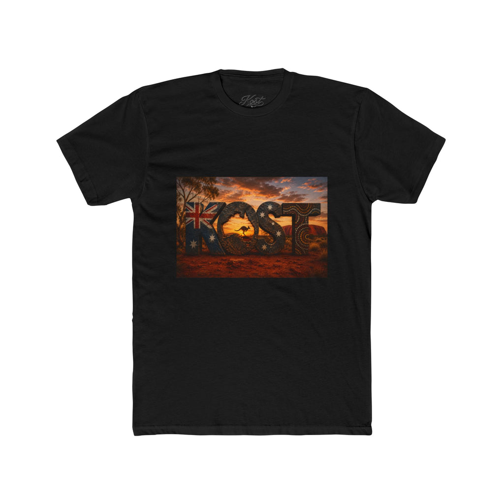 Aussie Sunset Coast T-Shirt — "Aussie" Kangaroo & Boomerang Beach Graphic Tee