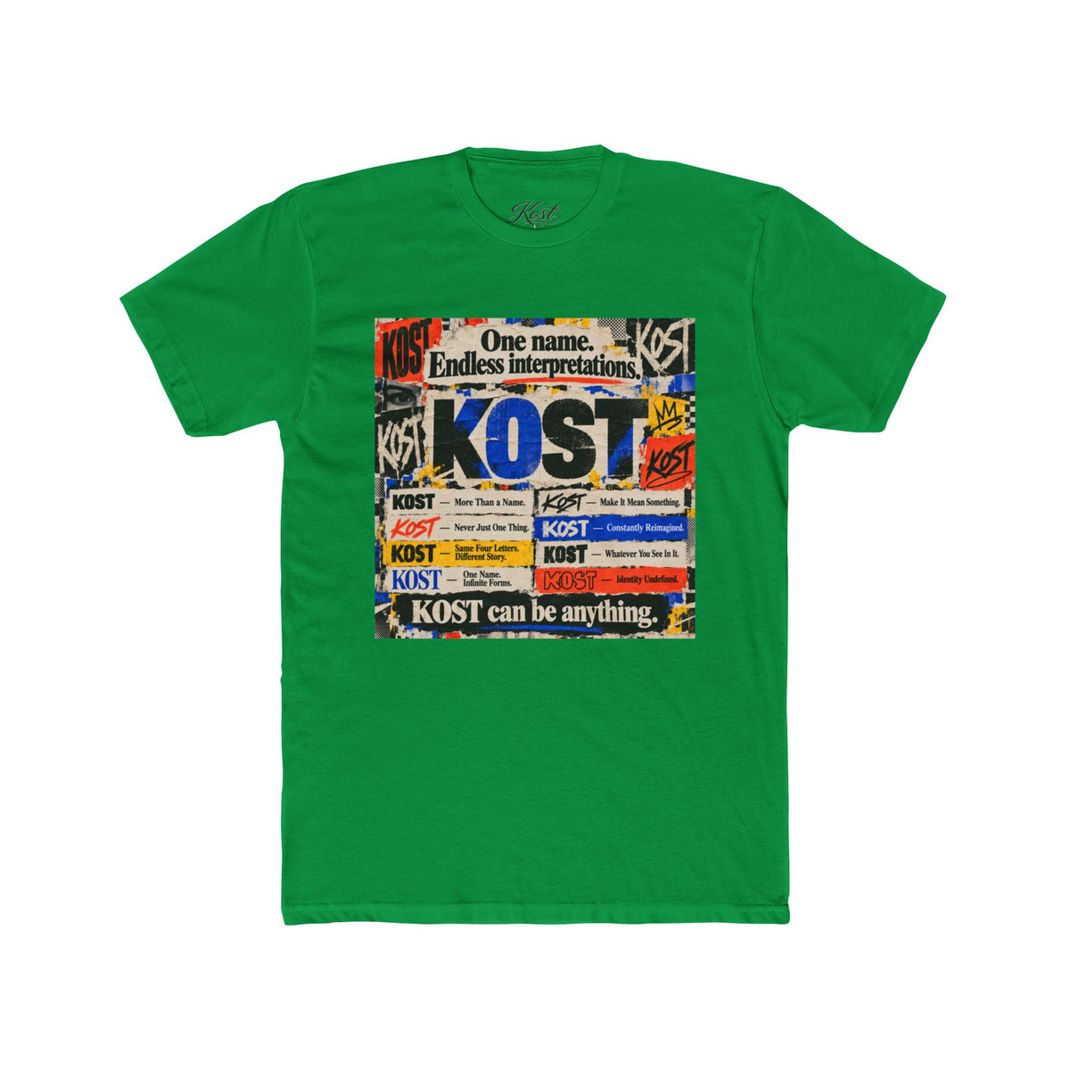 KOST Vintage Patchwork Tee — 'KOST' Collage Graphic Cotton T-Shirt