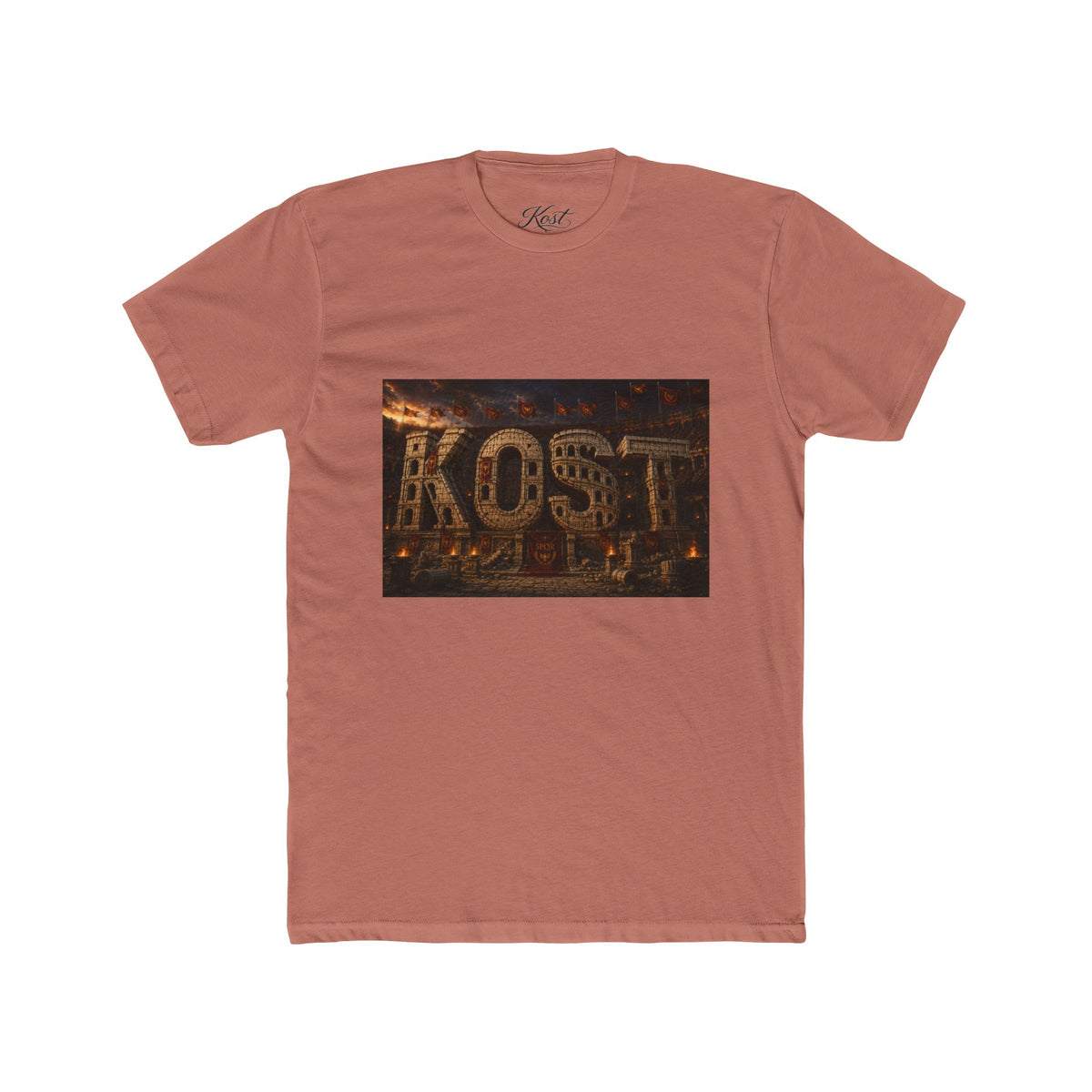 ROST Vintage Industrial Graphic Tee — Rusted Metal Letters Crew Shirt