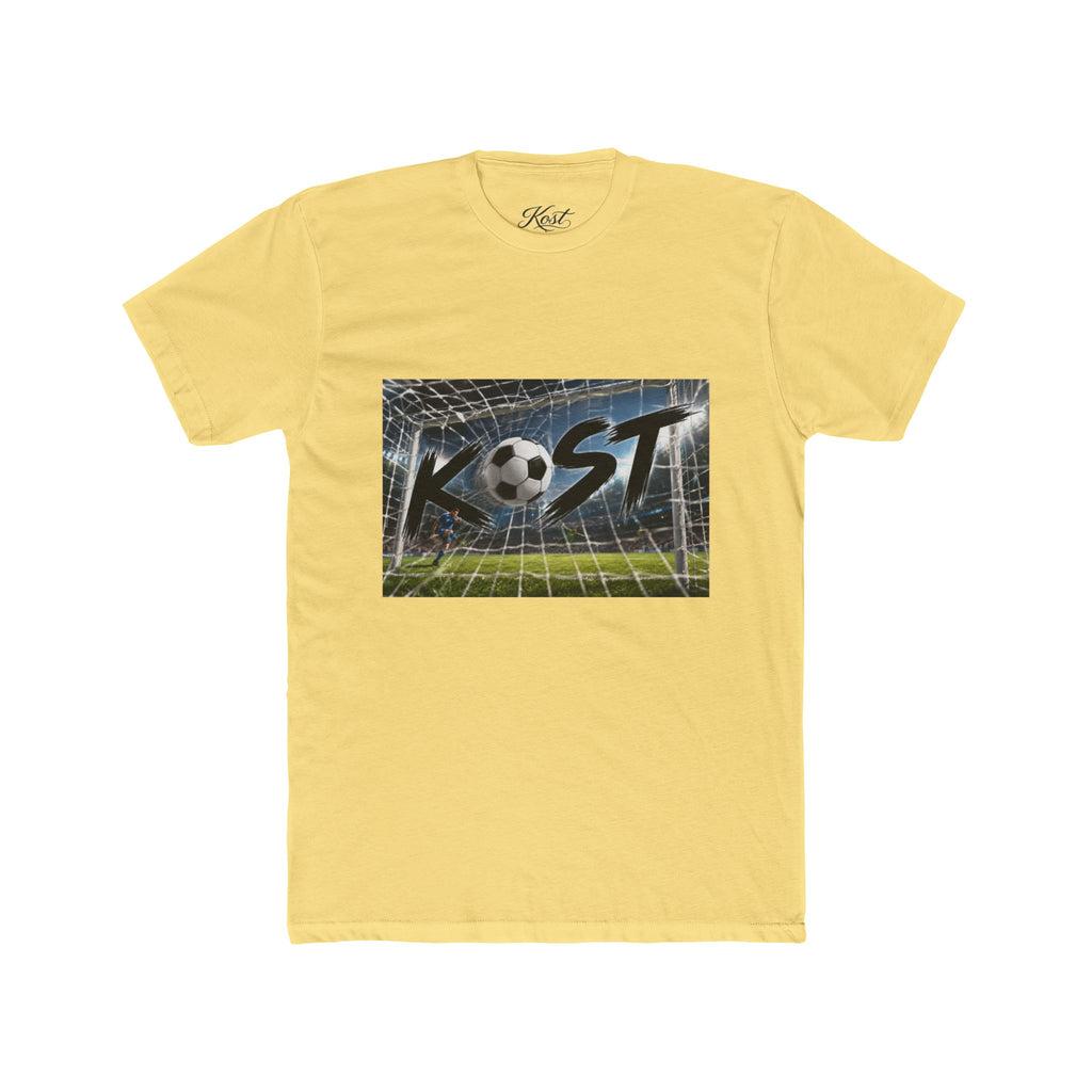 Soccer Goal Graphic Tee — “KOST” Ball in Net Cotton T‑Shirt