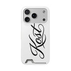 Phone Case with Card Holder – Elegant Black Calligraphy Design