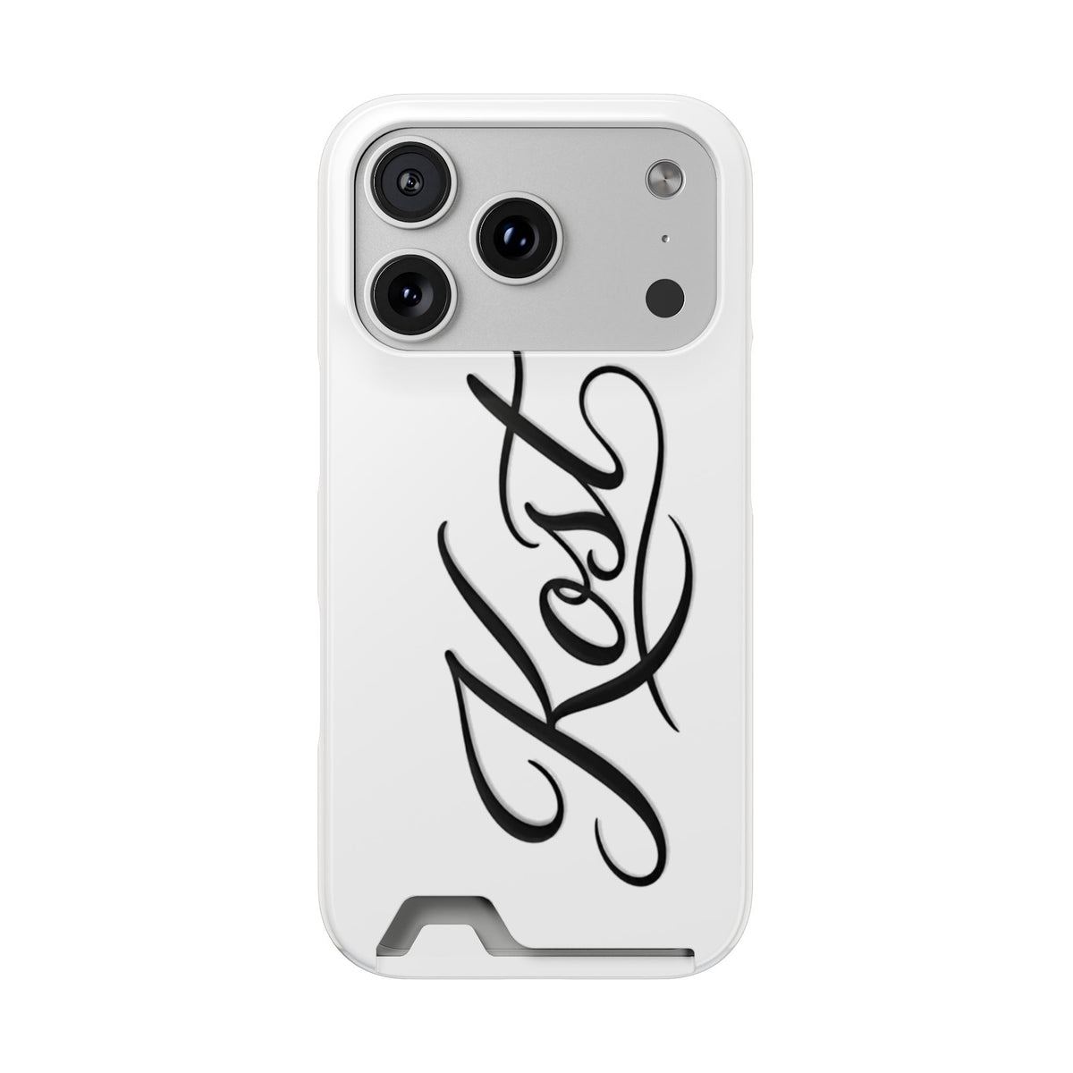 Phone Case with Card Holder – Elegant Black Calligraphy Design