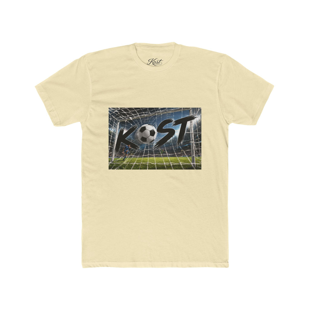 Soccer Goal Graphic Tee — “KOST” Ball in Net Cotton T‑Shirt