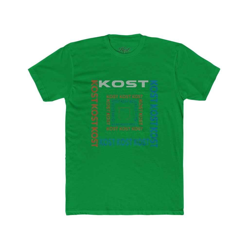 Kost Repeating Text Graphic Tee — Minimal Pastel Square Design