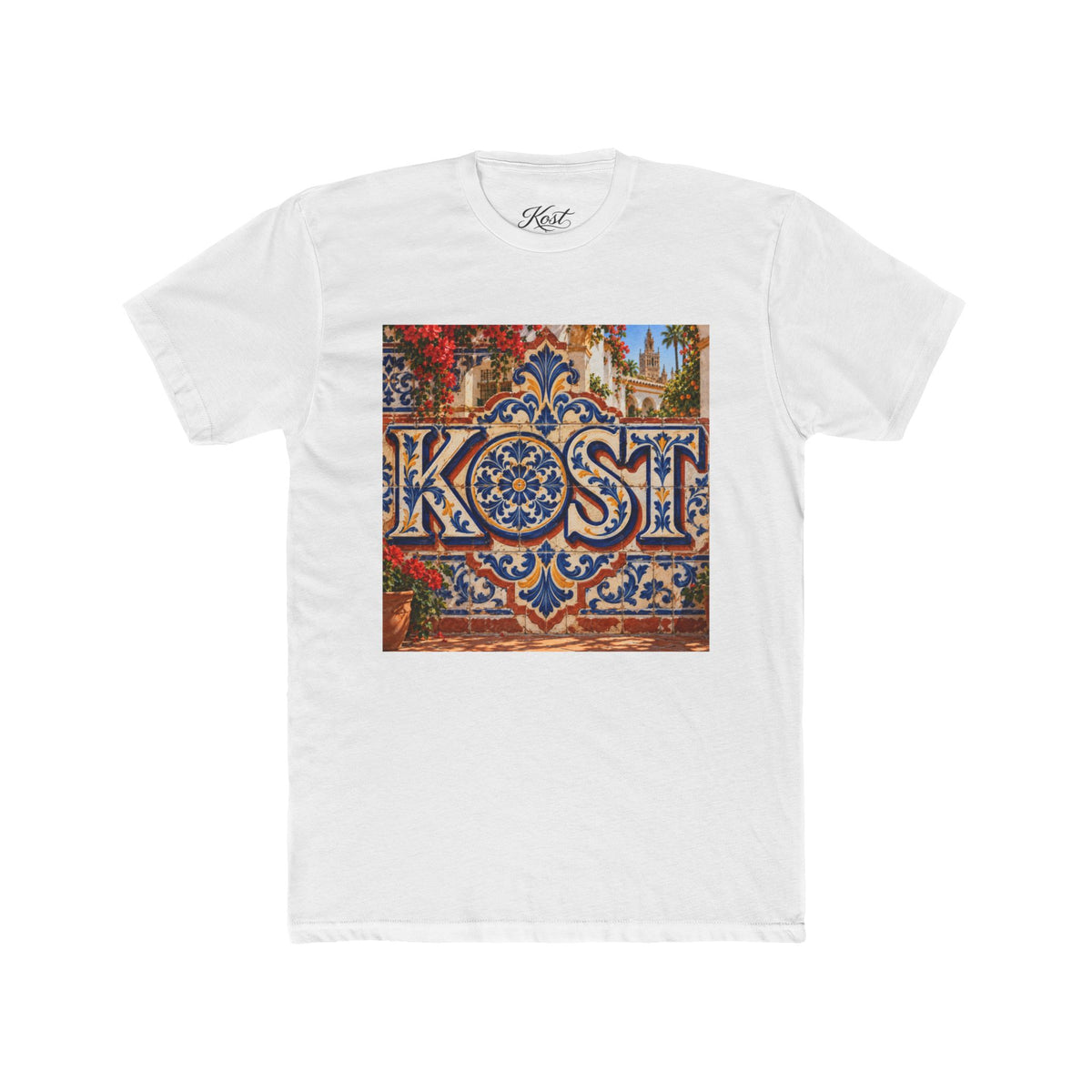 Ornate Blue and Red Tile Pattern T-Shirt