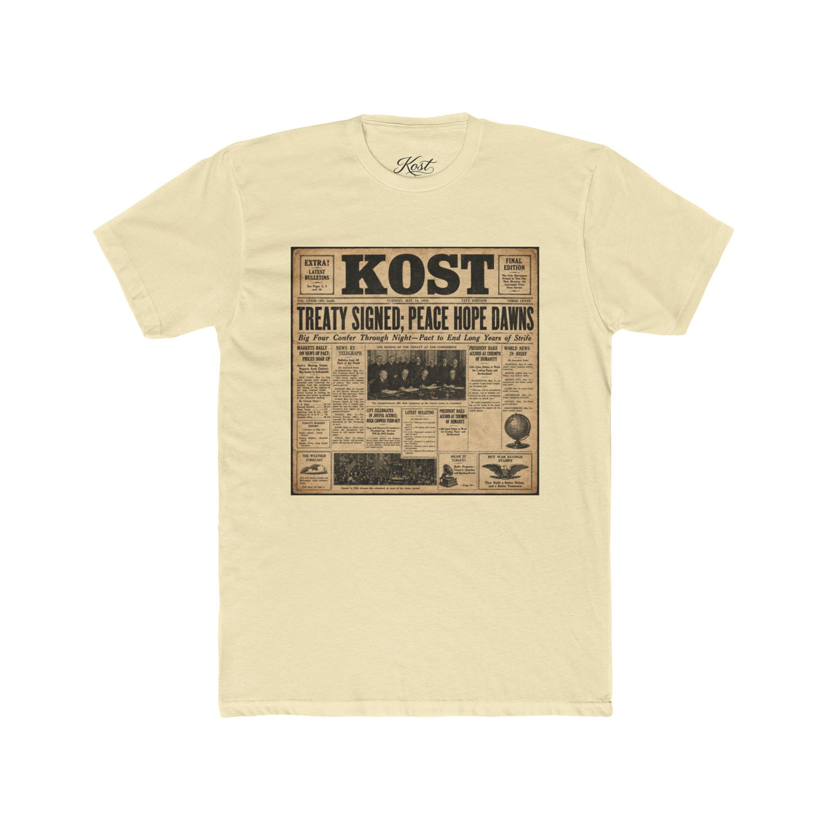Vintage Newspaper 'Kost' Graphic Tee – Retro Headline Shirt