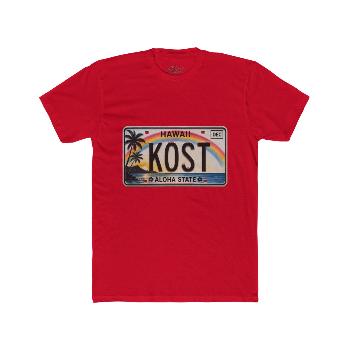 Hawaii License Plate Tee – KOST Aloha State Retro Palm Rainbow T-Shirt