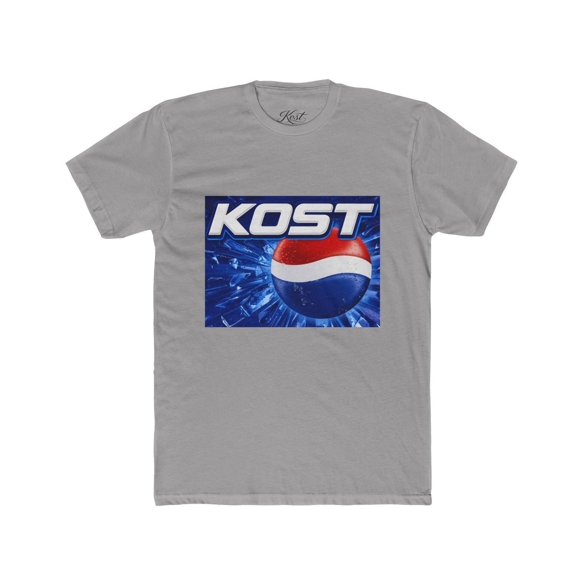 KOST Soda-Style Logo Tee — Retro Blue Pop Graphic T-Shirt