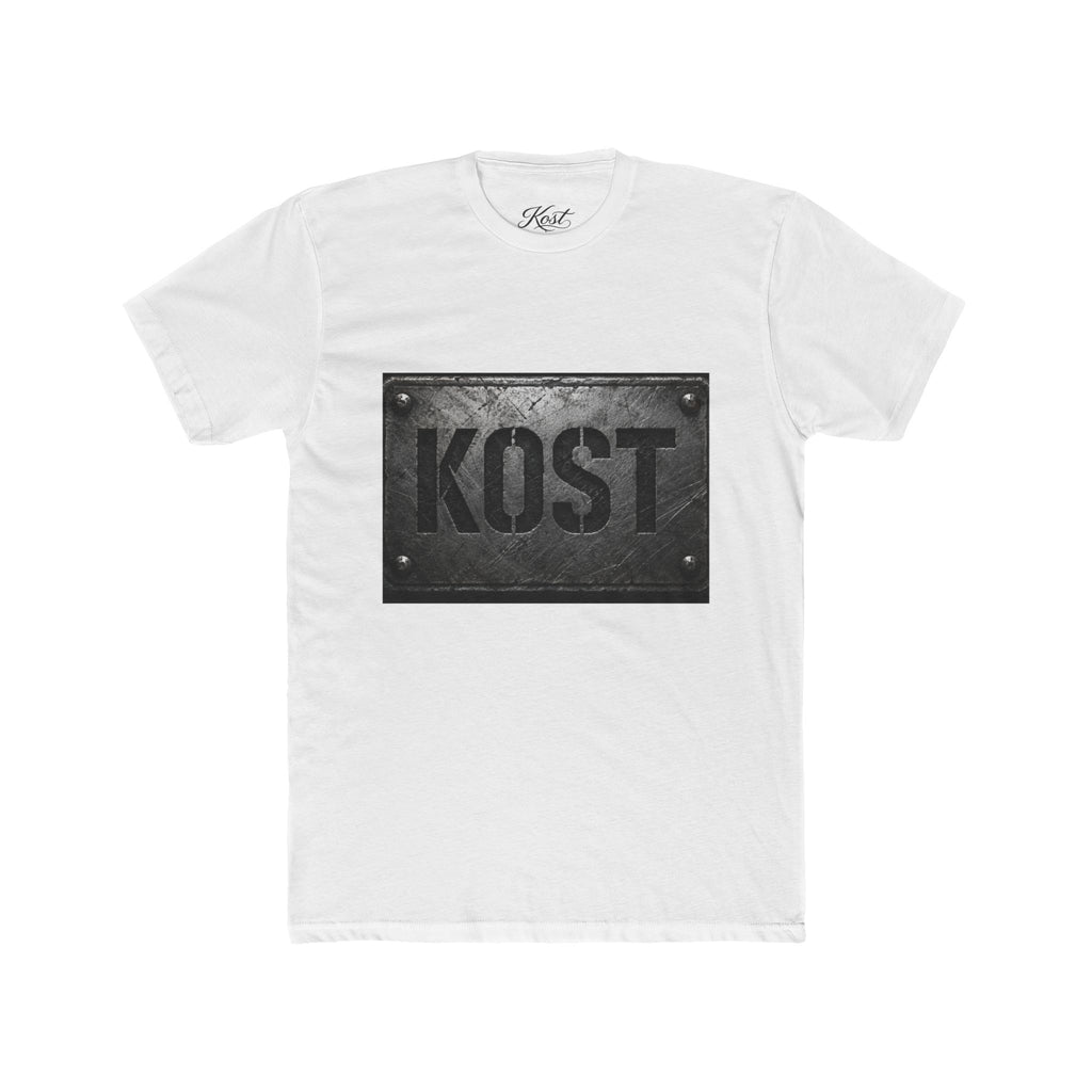 KOST Industrial Metal Plaque T‑Shirt — Vintage Steel Nameplate Tee