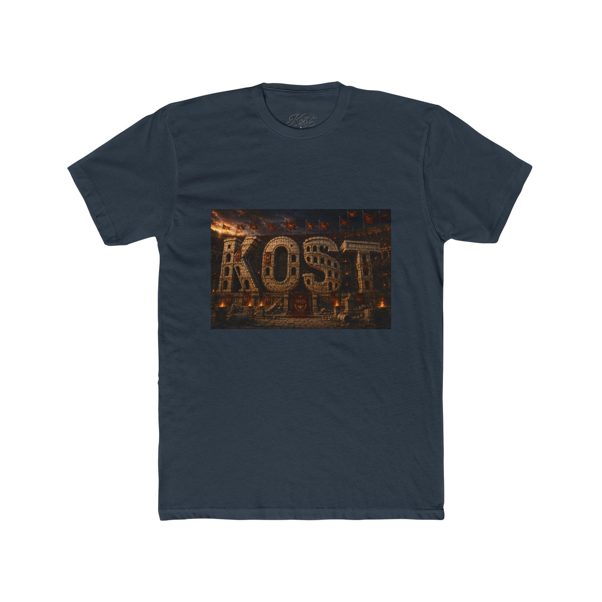 ROST Vintage Industrial Graphic Tee — Rusted Metal Letters Crew Shirt