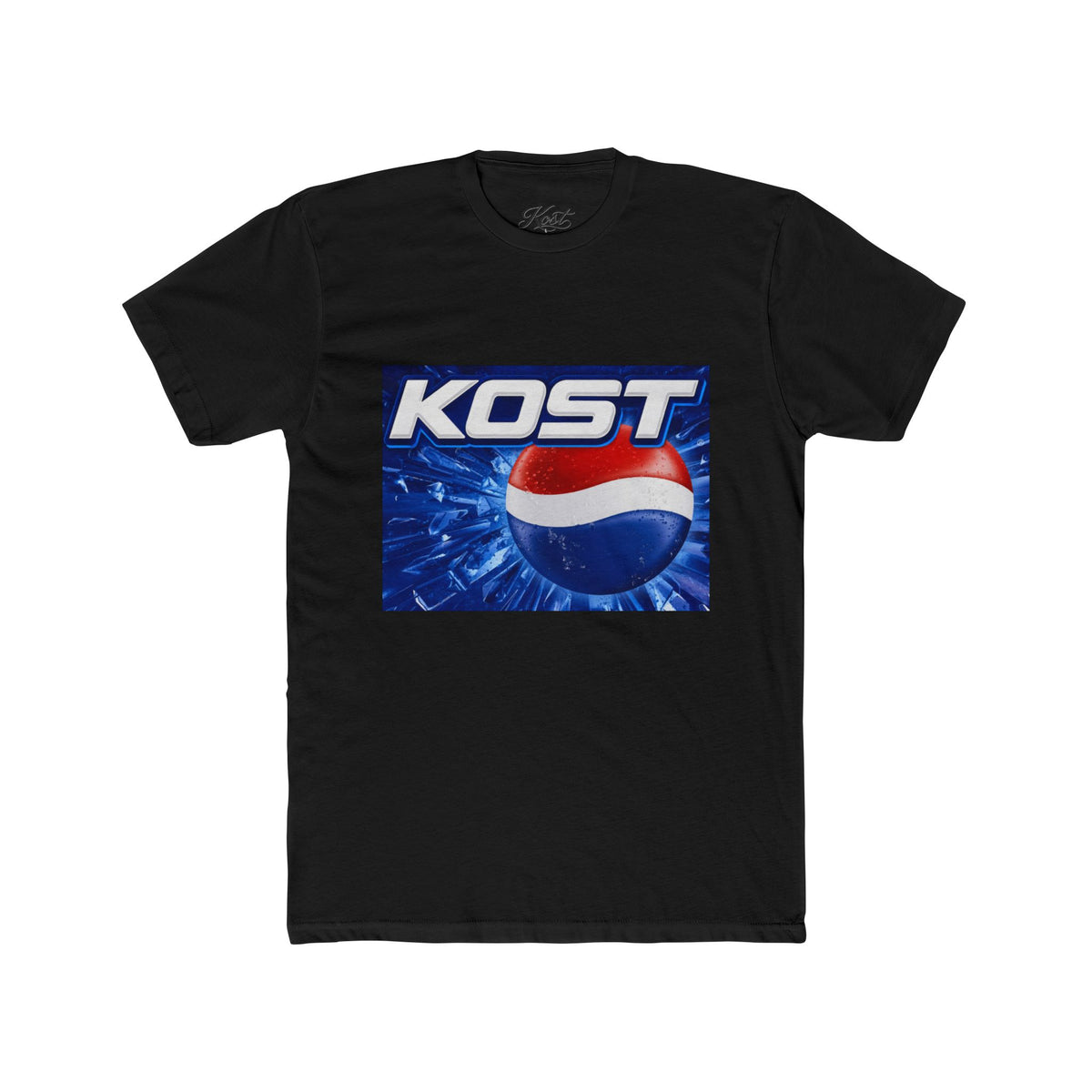 KOST Soda-Style Logo Tee — Retro Blue Pop Graphic T-Shirt
