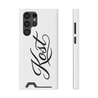 Phone Case with Card Holder – Elegant Black Calligraphy Design