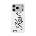 Phone Case with Card Holder – Elegant Black Calligraphy Design