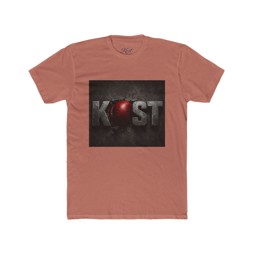 KOST Logo T-Shirt — Distressed Metallic Text with Red Orb Graphic