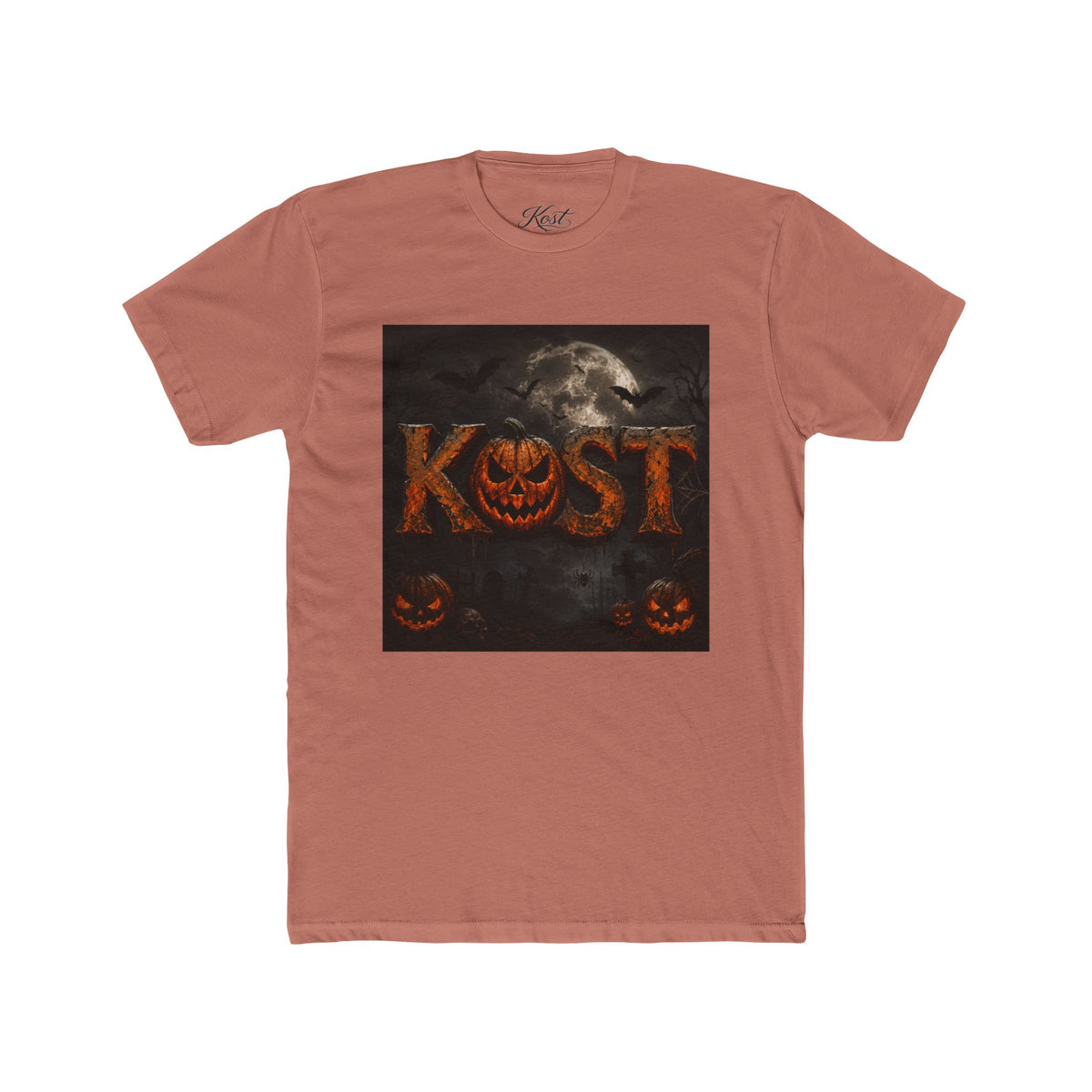 Halloween Pumpkin 'KOST' Crew Tee — Spooky Jack-o'-Lantern Moon T-Shirt