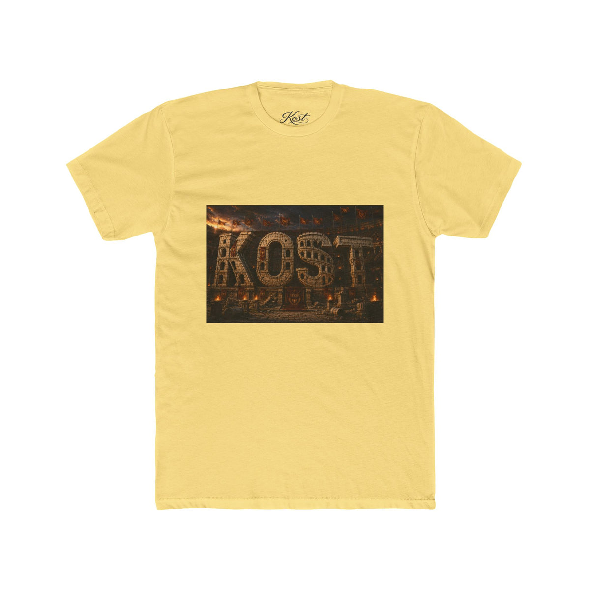 ROST Vintage Industrial Graphic Tee — Rusted Metal Letters Crew Shirt