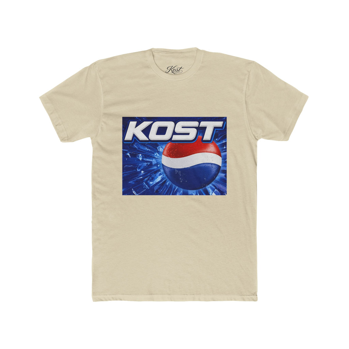 KOST Soda-Style Logo Tee — Retro Blue Pop Graphic T-Shirt