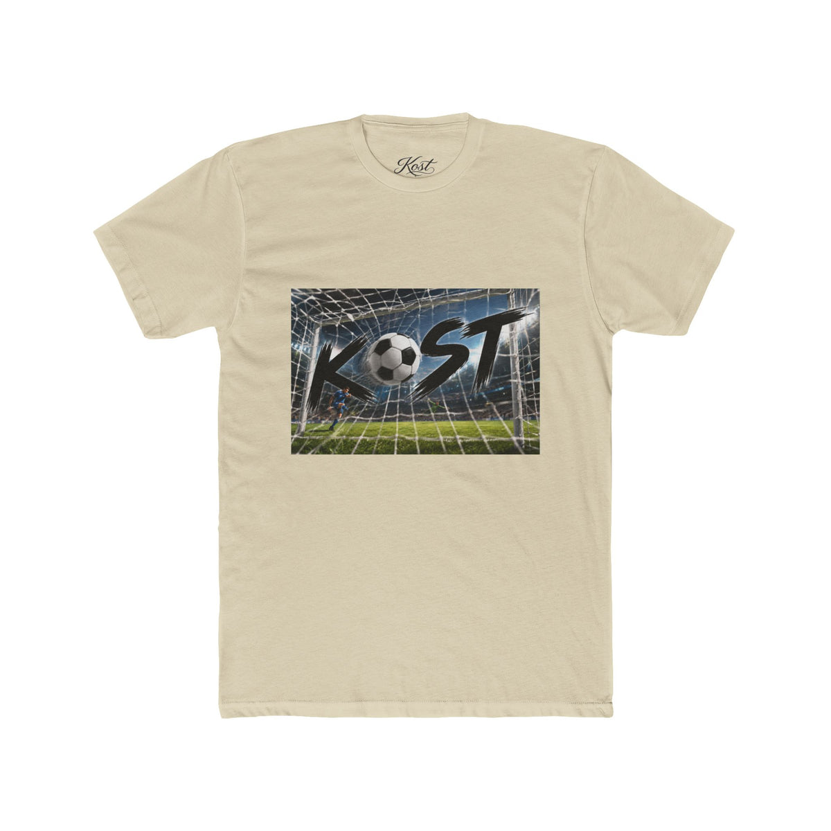 Soccer Goal Graphic Tee — “KOST” Ball in Net Cotton T‑Shirt