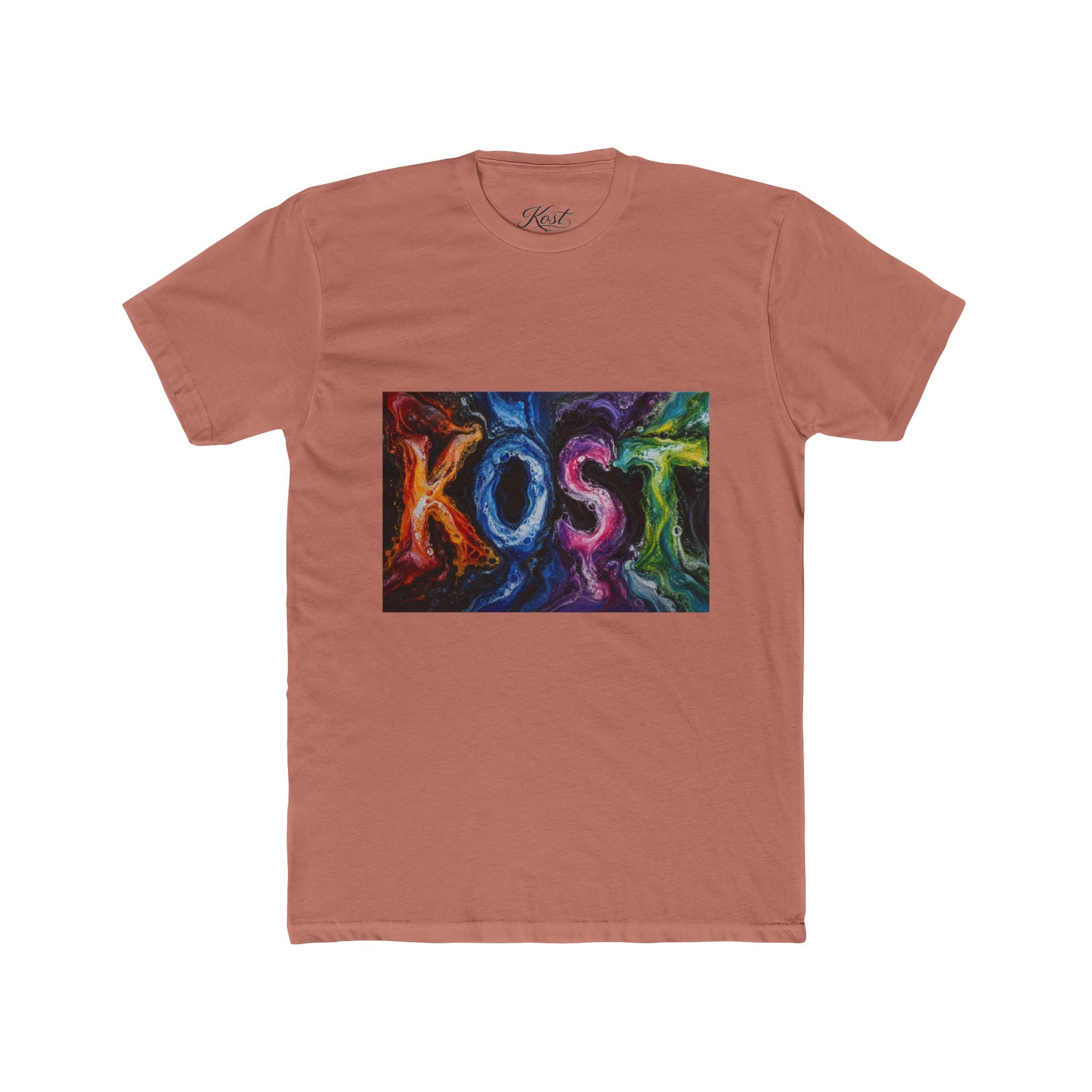 KOST Colorful Smoke Graphic Tee — Vibrant Abstract Lettering T-Shirt