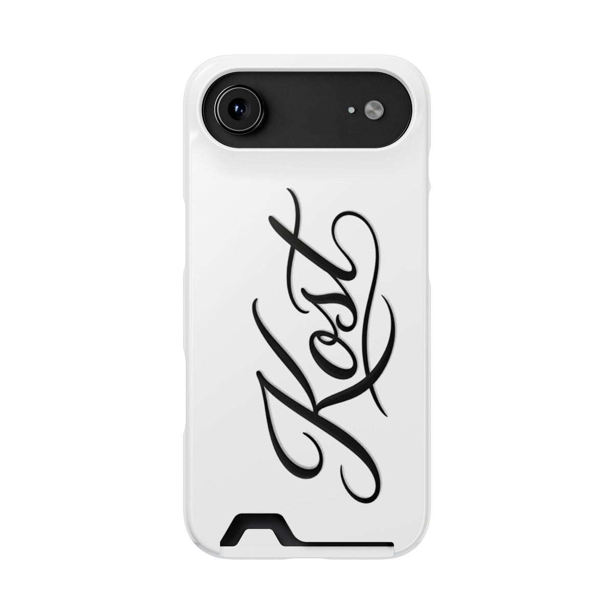 Phone Case with Card Holder – Elegant Black Calligraphy Design