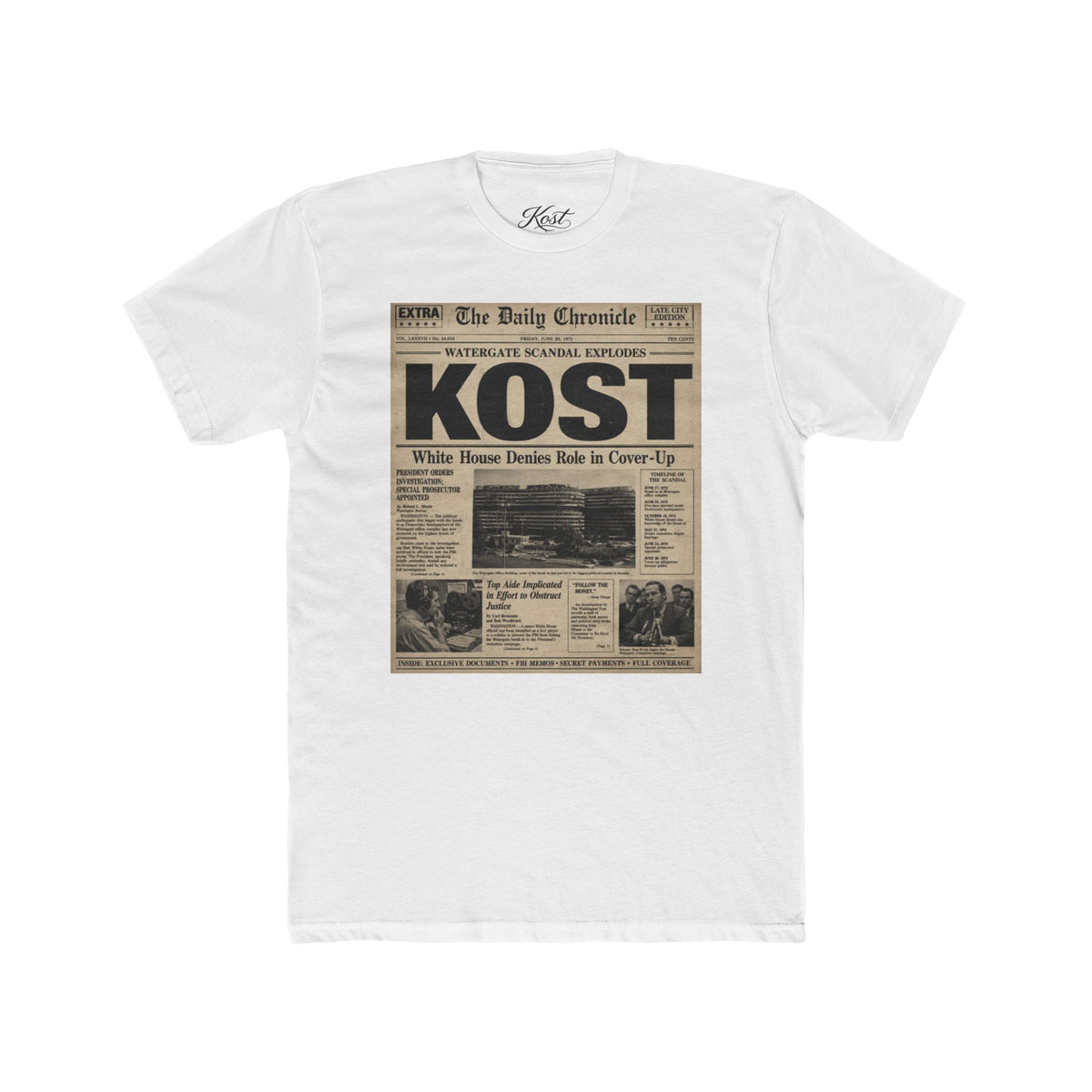 Vintage Newspaper 'KOST' Graphic Tee - Retro Front-Page Design