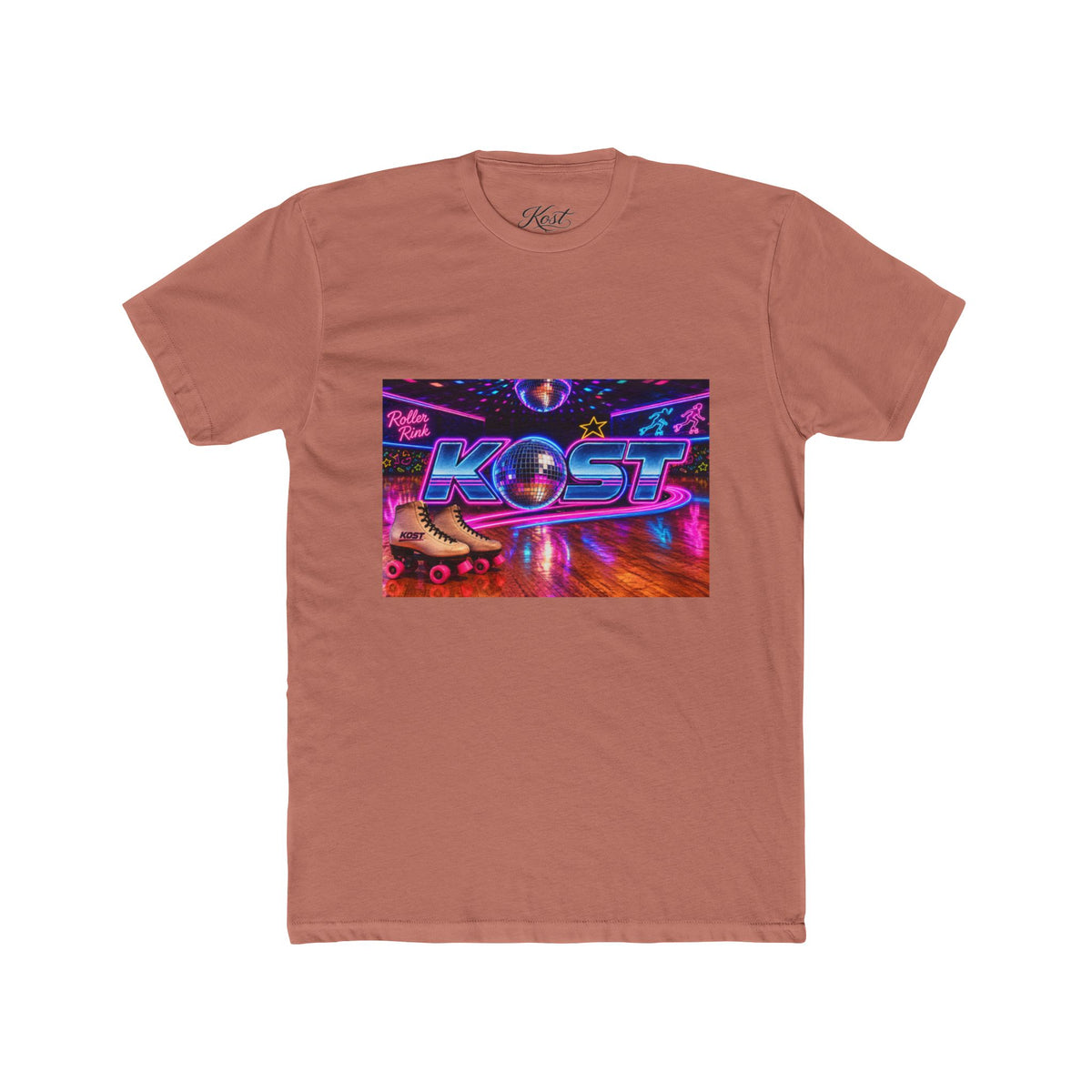 Retro Roller Disco Tee — "KOST" Neon 80s Skate Graphic T-Shirt