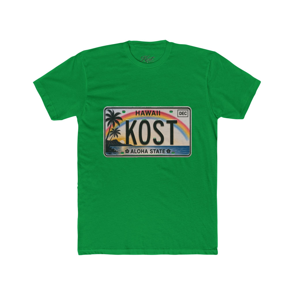 Hawaii License Plate Tee – KOST Aloha State Retro Palm Rainbow T-Shirt