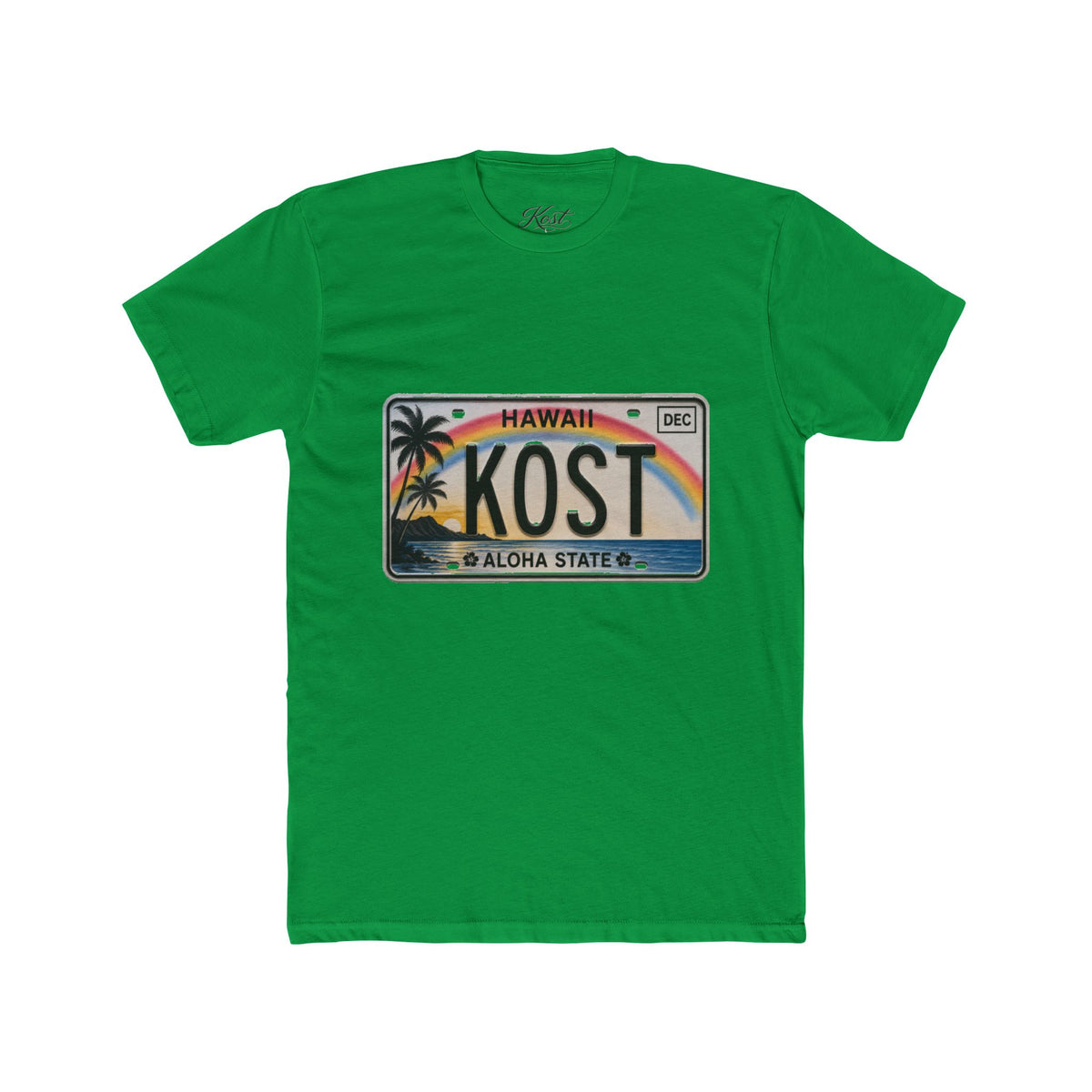 Hawaii License Plate Tee – KOST Aloha State Retro Palm Rainbow T-Shirt