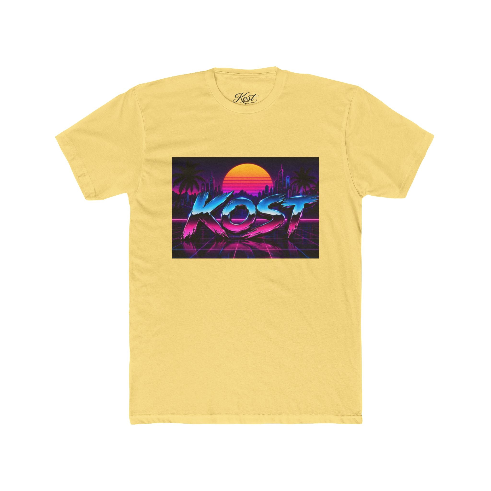 Retro Sunset "ROST" Graphic Tee — 80s Vaporwave Palm Beach T-Shirt