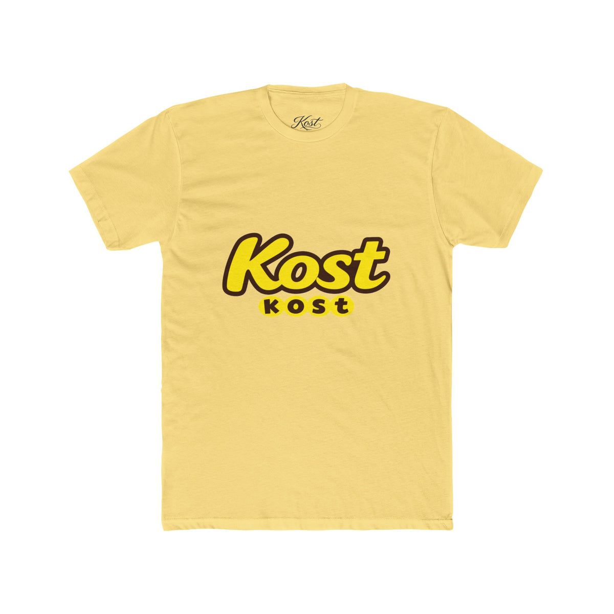 Kost Logo Tee — Retro Yellow Script Graphic T-Shirt