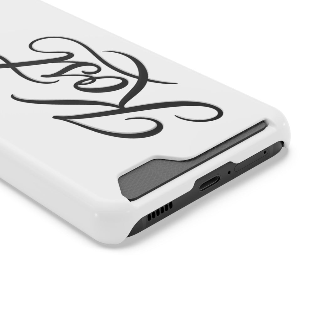 Phone Case with Card Holder – Elegant Black Calligraphy Design