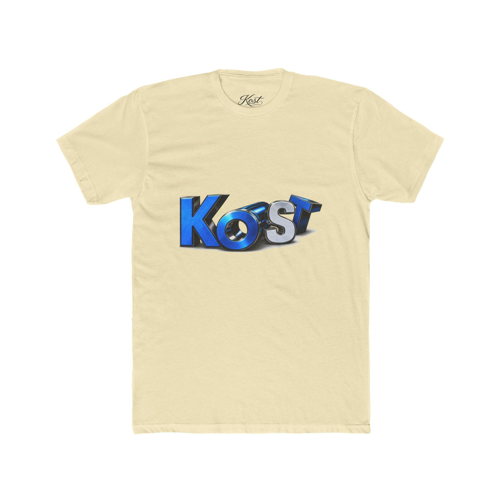 Retro 3D 'Kost' Graphic Tee - Bold Blue Logo Cotton T-Shirt