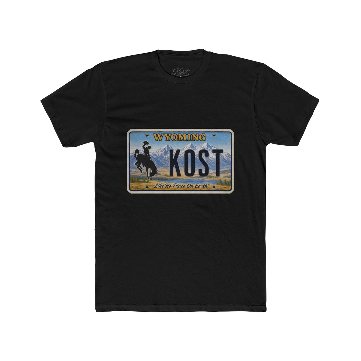 Wyoming License Plate Tee — 'KOST' Cowboy Scenic Graphic T-Shirt