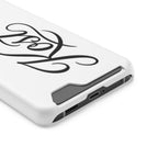 Phone Case with Card Holder – Elegant Black Calligraphy Design