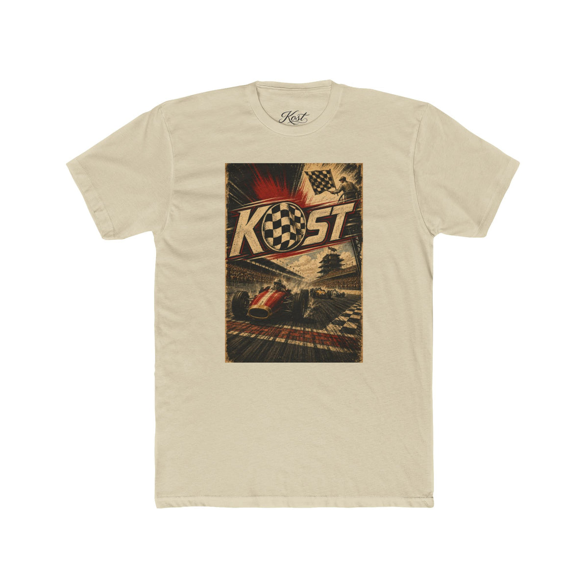 Retro Racing T-Shirt — "KOST" Vintage Checkered Flag Tee