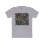 Geometric Maze Graphic Tee — Vintage Blue & Brown Optical Pattern