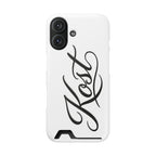 Phone Case with Card Holder – Elegant Black Calligraphy Design